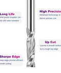 SpeTool upcut spiral router bit, 4-inch length, 1/2-inch shank, 1/2-inch cutting diameter, solid carbide.