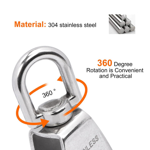 4 Pack M20 Single Pulley Snatch Block Stainless Steel 304 Lift Block With Swivel Hook showing 360 degree rotation feature