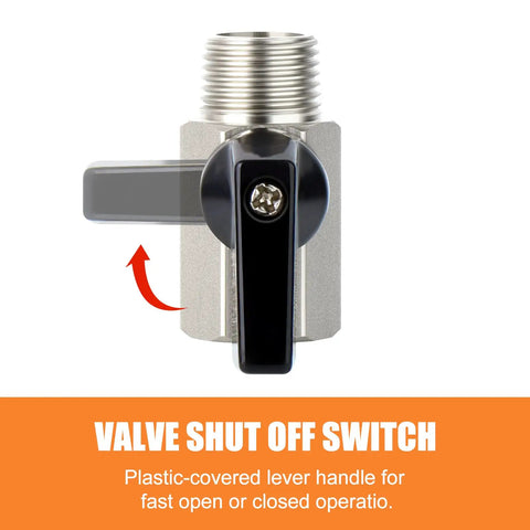 Front view of Compact Brass Ball Valve Shut Off Switch 1/4 Inch NPT 3 Pack Nickel Plated with 90 Degree Handle for easy operation.