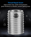 Self Tapping Thread Inserts Kit in Stainless Steel, M6x1.0 Inner Threads and M10x1.25 Outer Threads, 12mm Length, 10 Pack Pro Grade Screw Repair Kit for Damaged Holes, Easy Fix to Lock In Strong, Long Lasting Threads, stainless steel insert close-up