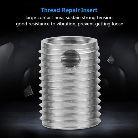 Self Tapping Thread Inserts Kit in Stainless Steel, M6x1.0 Inner Threads and M10x1.25 Outer Threads, 12mm Length, 10 Pack Pro Grade Screw Repair Kit for Damaged Holes, Easy Fix to Lock In Strong, Long Lasting Threads, stainless steel insert close-up