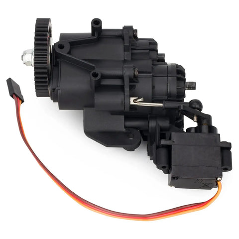 Beefed Up 2 Speed RC Crawler Transmission Gearbox With Servo Upgrade Kit for 1/10 scale TRX 4 and TRX 6 crawlers, side view