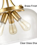 Brushed Nickel Semi Flush Mount Ceiling Light With 3 Clear Glass Cylinders, 13.6 Inch Modern Fixture showing brass finish and bulbs