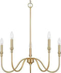 Five Light Farmhouse Brass Chandelier Pendant Light Fixture For Kitchen Dining And Living Room With Modern Brushed Gold Finish