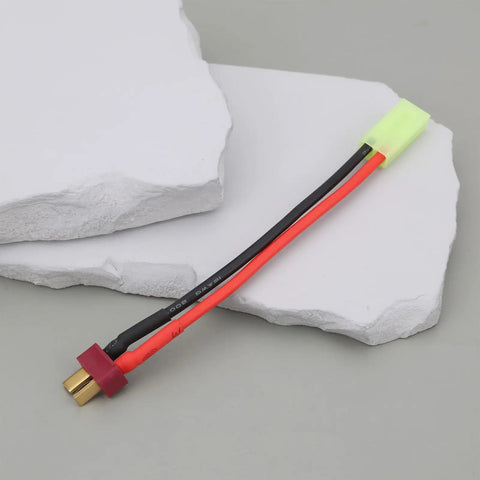 Four Pack Mini Tamiya To T Plug Adapter Cable 13cm 16AWG Silicone Wire for RC battery charging on white background