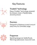 Key features of Chitosan Post Style Hair Serum For All Hair Types with Triodetic technology, precision dispensing, and fragrance details