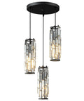 Three Light Black Pendant Light With Crystal Accents, Adjustable Pendant Fixture For Kitchen Island And Dining Room