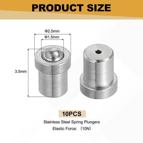Heavy Duty 304 Stainless Steel Spring Plungers 10 Pack showing size dimensions for cabinet use and installation.