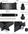 16 Row Transmission Oil Cooler Kit With 6AN And 8AN Adapters showing detailed dimensions and adapter specifications