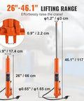 8 Ton Long Ram Hydraulic Electric Engine Hoist With Air Assisted Pump And Single Piston Manual Pump shown at 26-46.1 inch lifting range.