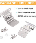 30 Pack Three Eighths Inch Inset Hinges For Face Frame Kitchen Cabinets Satin Nickel Self Closing Hinges With Mounting Screws