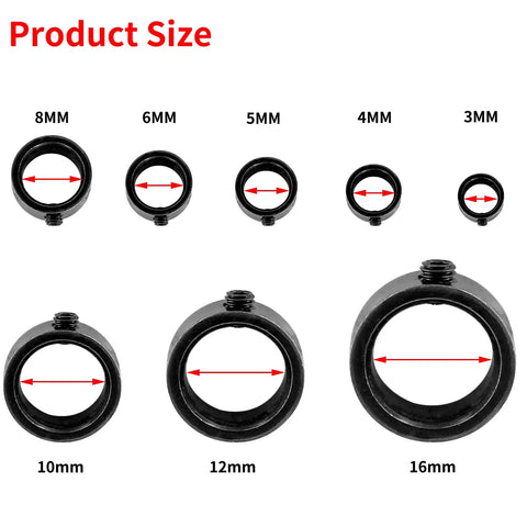 Drill Stop Bit Collar Set With Allen Wrench For Precision Drilling, size comparison of metal depth stop locator rings in mm.