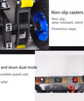 Close-up of Huge 1200 Watt Electric Stair Climbing Hand Truck With 500 Kg Heavy Load Capacity And 48 Volt Battery showing non-slip casters and control panel.