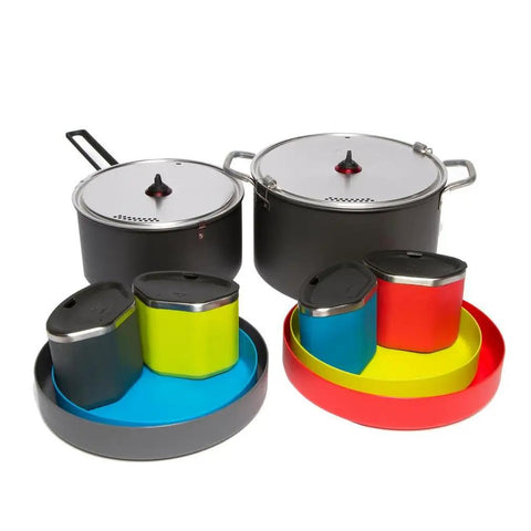 Group Camping Cook Set For Four Plus With Dual Handle 5.3L Hard Anodized Pot And 3.2L Nonstick Sauce Pan Including Strainer Lids