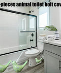 Heckin Cute Green Bird Toilet Bolt Covers Pair Decorative Ceramic Screw Caps For Bathroom Fixtures in a stylish bathroom.