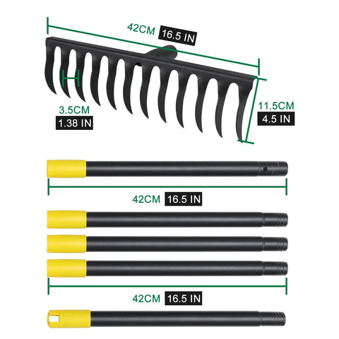 Heavy Duty Garden Rake With Long 74 Inch Handle And 12 Metal Tines For Loosening And Leveling Soil Black components view