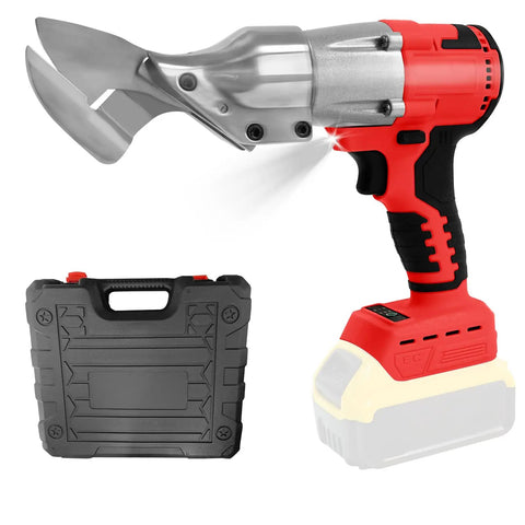 Front view of Brushless Cordless Metal Shears With LED And LCD Display, 2500 RPM, 800W, Tool Only, includes hard carrying case.