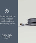 GroundLuxe grounding rod with 40 ft grey conductive cord and ground stake for outdoor earthing.