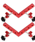 Nail The Square Every Time Heavy Duty 90 Degree Woodworking Corner Clamp 140X140mm Alignment Tool in red with adjustment knobs.