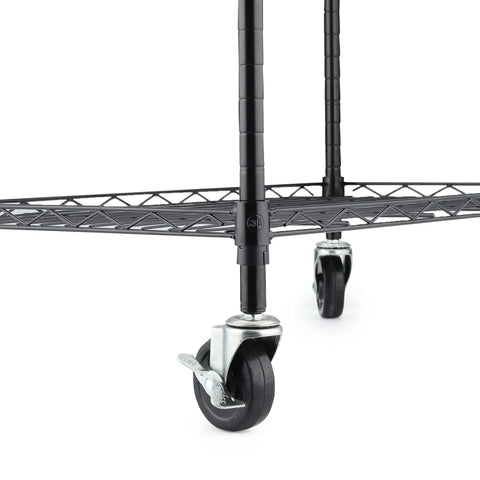 3 Inch Universal Threaded Casters Set Of 4 With Brake Locks For Metal Rack Shelving Units installed on shelf