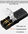 Push In Wire Connectors With Locking Buckle For 18 To 22 AWG Solid And Stranded Wires One Second Install Ideal For LED Strips Home And Automotive Wiring 10 Pack, showing copper core and plastic case.
