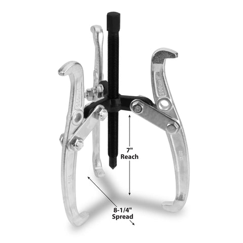 Beefy Built Tough Gear Puller Set 3 Jaw 4 Piece With 3 4 6 And 8 Inch Reversible Pullers for Auto Repair and Vehicle Maintenance