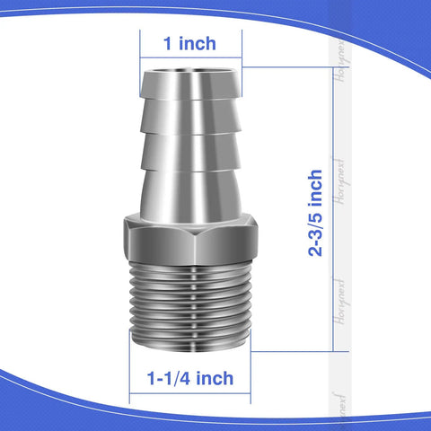 NPT 1 Inch Male Thread to 1 Inch OD Barb Stainless Steel Pipe Fitting with dimensions
