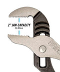 Beefy 5 Piece Pliers Set With XLT Power showing 2-inch jaw capacity on tongue and groove plier with laser hardened teeth