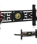 One Tier Katana Wall Mount Sword Holder with Red Velvet Padding, Vintage Bagua Pattern Display Rack for Wakizashi, Samurai Collectibles