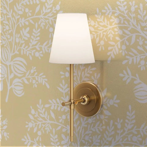 Hella Top Tier Floral White Cream Silver Metallic Wallpaper Textured Fibrous Design Eco Friendly Made In The Usa Paste The Wall Type I Wall Covering PVC Free Class A Rated For Safe Living Spaces with gold sconce