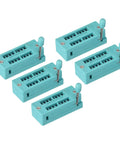 Five Universal 16 Pin ZIF IC Test Sockets with 3.0mm pitch for microcontrollers, chips, and breadboards, 5 pack.