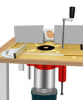 Rugged Router Lift System With Smooth Crank Handle Dead On Precision Height Adjustment And Durable Insert Base Plate for workshop jig use.