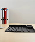 DIY Model Frame Organizer Tray With Multi Tier Adjustable Compartments For Workshop Use Handy Plastic Hobby Tool Sorting Rack To Boost Productivity And Safely Hold Parts, black plastic tray on desk