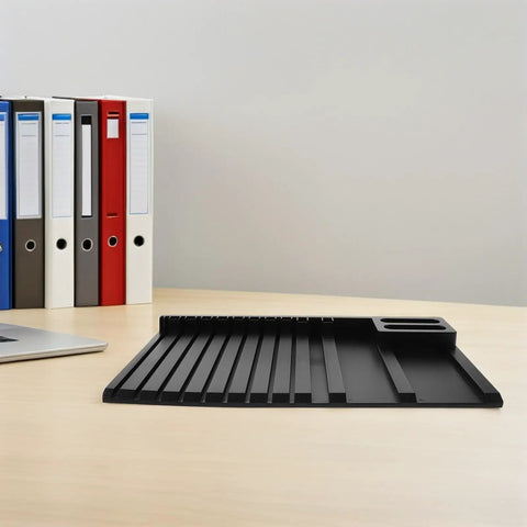 DIY Model Frame Organizer Tray With Multi Tier Adjustable Compartments For Workshop Use Handy Plastic Hobby Tool Sorting Rack To Boost Productivity And Safely Hold Parts, black plastic tray on desk