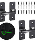 2 Pack Luminous Black 180 Degree Heavy Duty Barn Door Latches Thickened Zinc Alloy Sliding Flip Locks For Double Doors Gate And Outdoor Use Garden Yard Bathroom Garage Night Glow Green, showcasing screws and night glow feature.