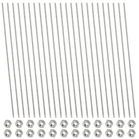 Beaded Garden Stake Kit With Stainless Steel Threaded Rods And Nuts, 12 Inch Length, 8-32 Threads, One-Stop Bead Decor Stringing Kit For DIY Garden Art, 24 Rods And 24 Nuts.