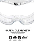 Close-up of Clear Protective Lab Safety Goggles For Chemistry And Work Anti Fog Splash Resistant Eye Gear With Indirect Vent ANSI 287.1