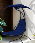 Outdoor Swing Chaise Lounge Cushion And Canopy Set For Patio Furniture Hanging Hammock Chair Pad Sun Resistant Blue