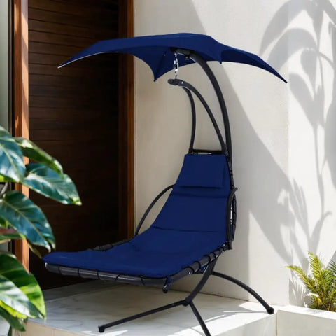 Outdoor Swing Chaise Lounge Cushion And Canopy Set For Patio Furniture Hanging Hammock Chair Pad Sun Resistant Blue