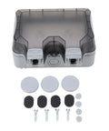 Heavy Duty Outdoor Power Socket IP66 Weatherproof Electrical Outlet 2 Gang 15A with accessories for installation and safety.