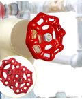 Two Pack Cast Iron Faucet Handle Replacement Kit With Water Valve Handwheel for outdoor spigots showing red handles