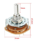 2 Pole 3 Position Rotary Switch Band Selector, 1 Deck, 8 Pins, 9mm Mounting Hole, 6mm Shaft, 14mm Shaft Length, side view