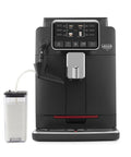 Zero Stress Super Automatic Espresso Machine With Integrated Milk Frother For Silky Latte Creations Featuring One Touch Brewing Effortless Control Panel, matte black.