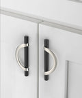 Ten Pack Black And Brushed Satin Nickel Cabinet Pulls With Three And Three Quarter Inch Hole Centers for kitchen cabinets shown installed
