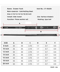 Dimensions and specifications of Beefy Black Cold Rolled Steel Drawer Slides Three Section Full Extension Rails For 8 To 20 Inch Drawers