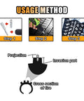 Usage method diagram for Badass Carbide Tire Studs With Snap On Tool 50 Pack depicting installation steps and cross section of tire.