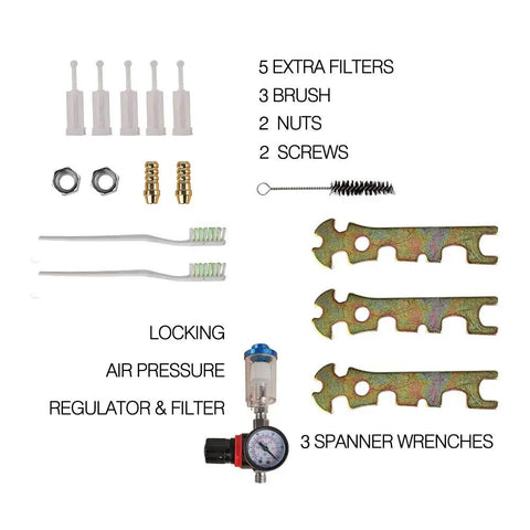 HVLP Air Spray Gun Set For Pro Grade Finishes With Gravity Feed, 9 Piece Paint Sprayer Kit Including tools and air regulator