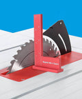 Magnetic Machinist Square With Dual Rare Earth Magnets For Hands Free Precision clamped to silver saw blade on red base