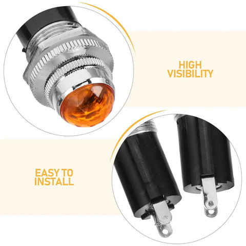 Four Pack Waterproof Stage Indicator Lights LED Panel Lamps, IP65 Weatherproof Green Pilot Signals for Live Sound, DJ Booths, and Outdoor Venues, Durable Plastic and Metal Housing amber lens close-up