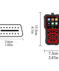 Dead Nuts Reliable Plug And Play OBD2 Scanner For Chevrolet Equinox EV LT RS 2024 To 2026 with dimensions displayed.